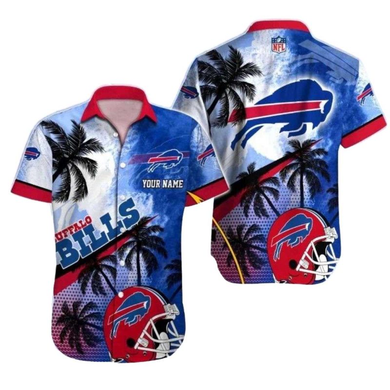 Personalized Buffalo Bills Logo Helmet Coconut Palm Tree Hawaiian Shirt 1