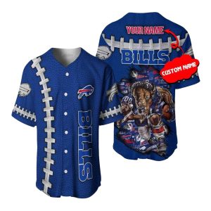 Personalized Buffalo Bills Mascot And Ball Pattern Baseball Jersey