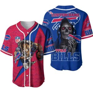 Personalized Buffalo Bills Mascot And Dead Skull Baseball Jersey