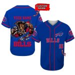 Personalized Buffalo Bills Mascot Blue Pattern Baseball Jersey