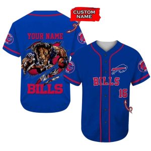 Personalized Buffalo Bills Mascot Blue Pattern Baseball Jersey