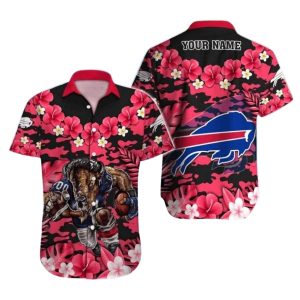 Personalized Buffalo Bills Mascot Graphic And Red Hibiscus Hawaiian Shirt