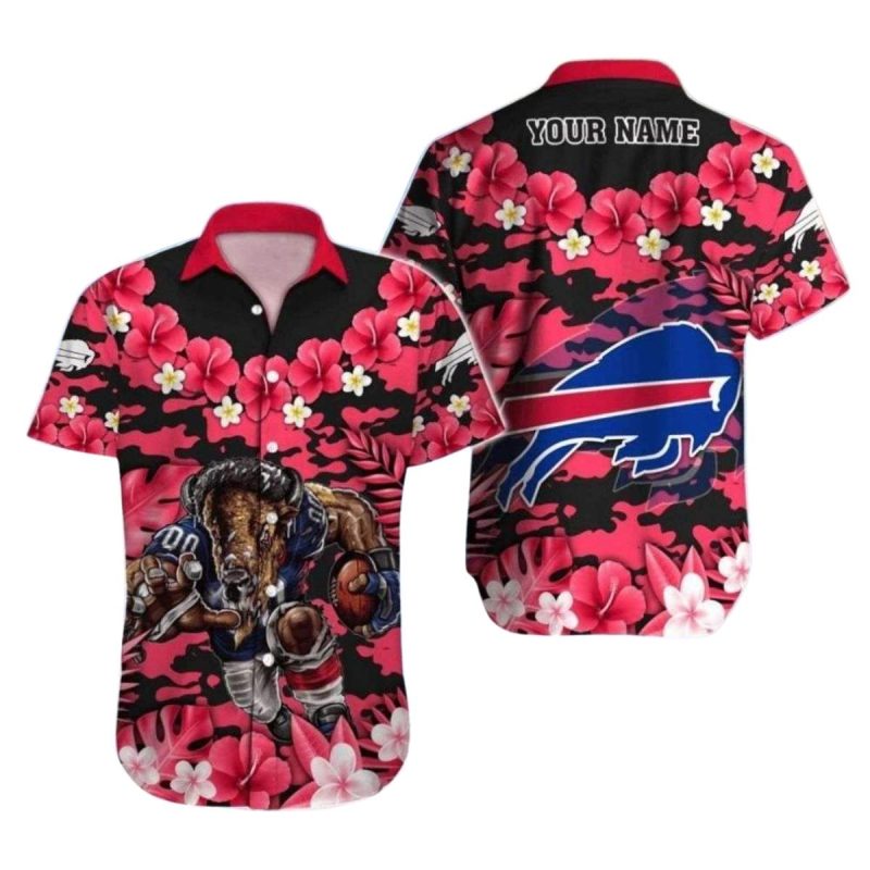 Personalized Buffalo Bills Mascot Graphic And Red Hibiscus Hawaiian Shirt 1
