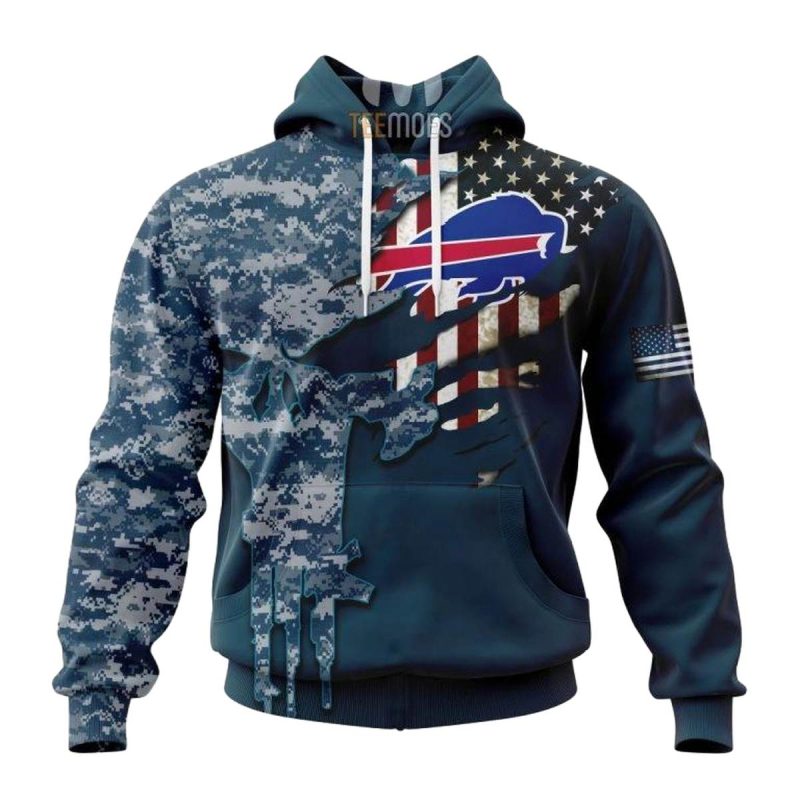 Personalized Buffalo Bills Navy Skull Camo Veteran Aop Hoodie 1