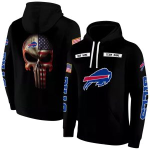 Personalized Buffalo Bills Punisher Skull Flag Black Blue AOP Hoodie