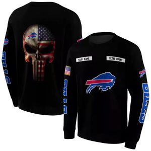 Personalized Buffalo Bills Punisher Skull Flag Black Blue AOP Sweatshirt