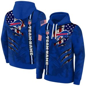 Personalized Buffalo Bills Ripped Flag Blue AOP Hoodie