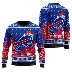 Personalized Buffalo Bills Santa Hat Christmas Ho Ho Ho Ugly Sweater