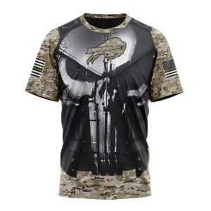 Personalized Buffalo Bills Skull Camo Veteran AOP T-Shirt