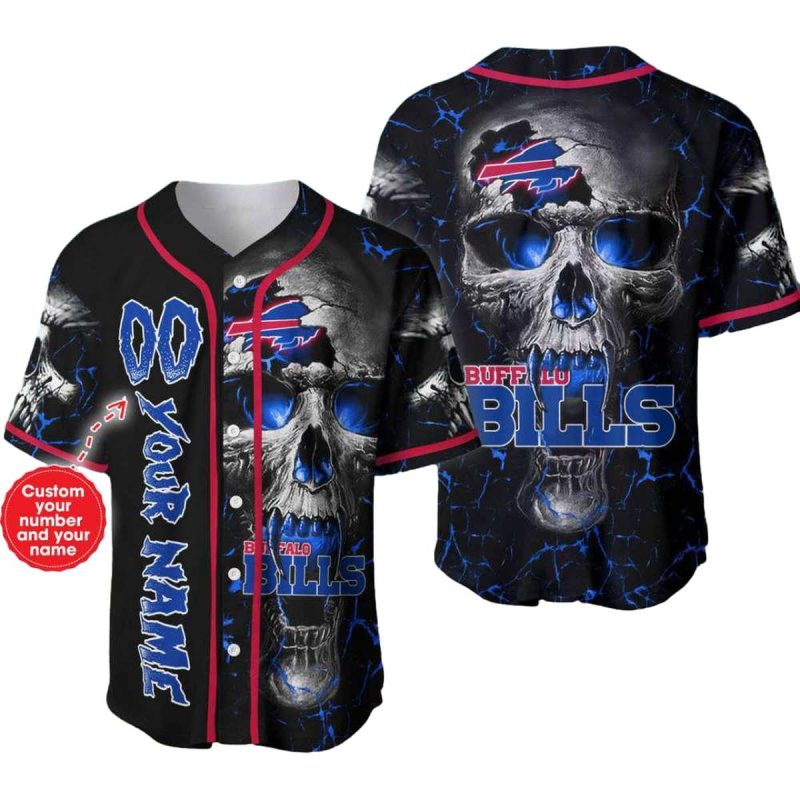 Personalized Buffalo Bills Skull Light Baseball Jersey 1