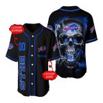 Personalized Buffalo Bills Smoke Skull Black Baseball Jersey