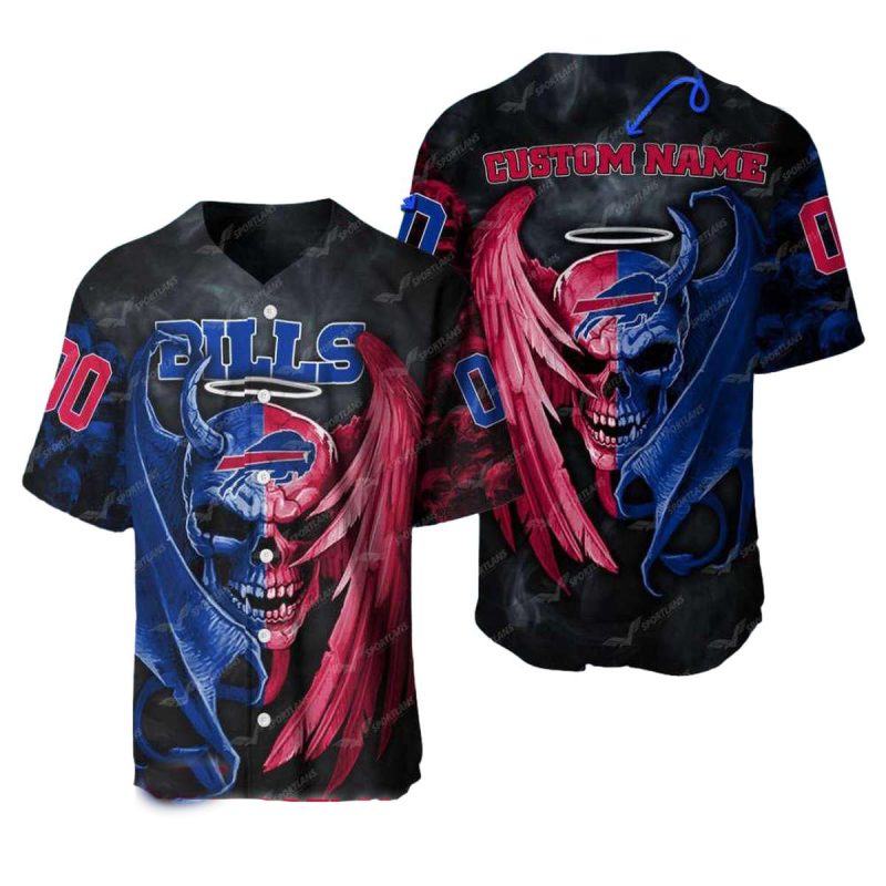 Personalized Buffalo Bills Wings Skull Logo Retro Baseball Jersey 1
