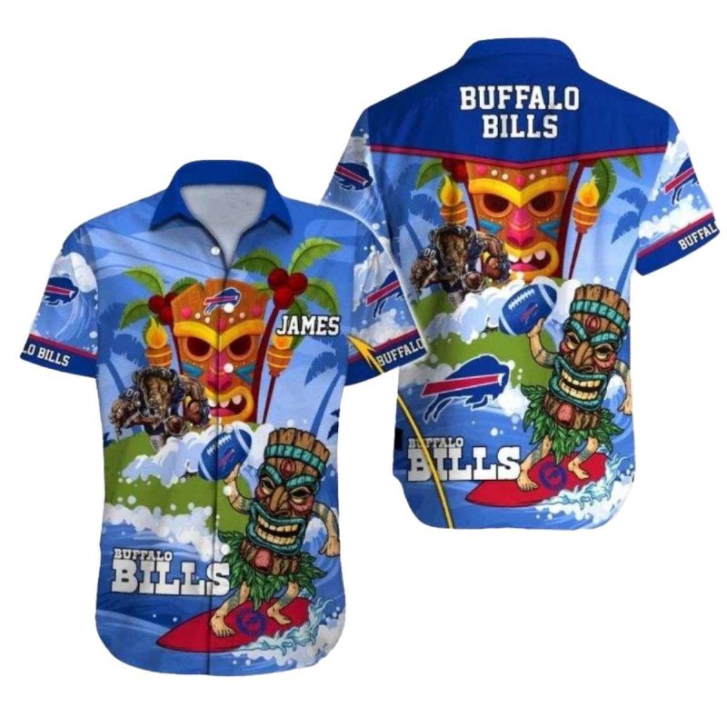 Personalized Buffalo Bills Urfing Tiki Mascot Hawaiian Shirt 1