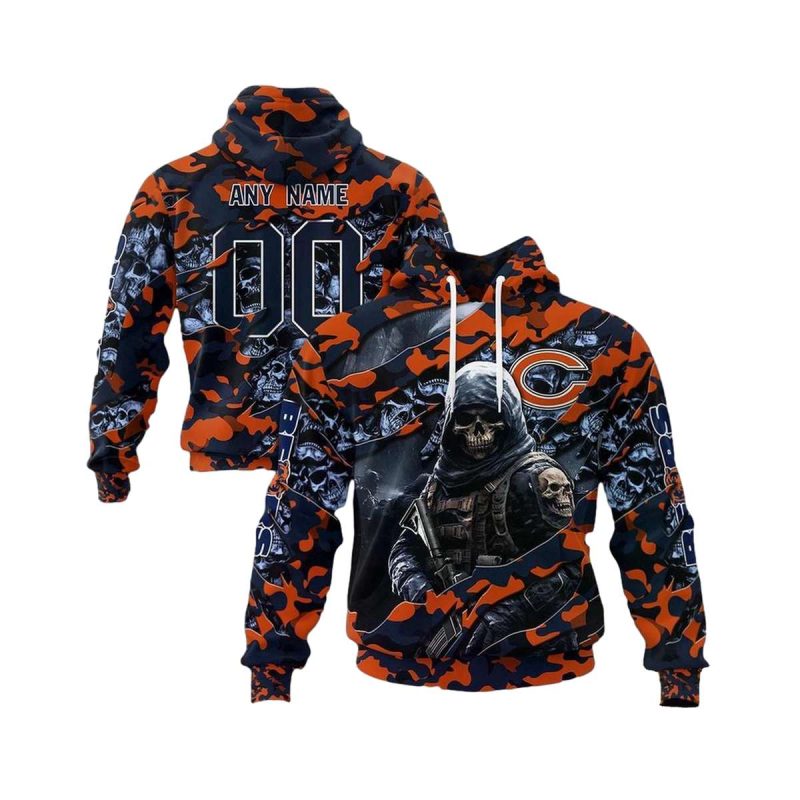 Personalized Chicago Bears And Skeleton Soldier Halloween Aop Hoodie 1
