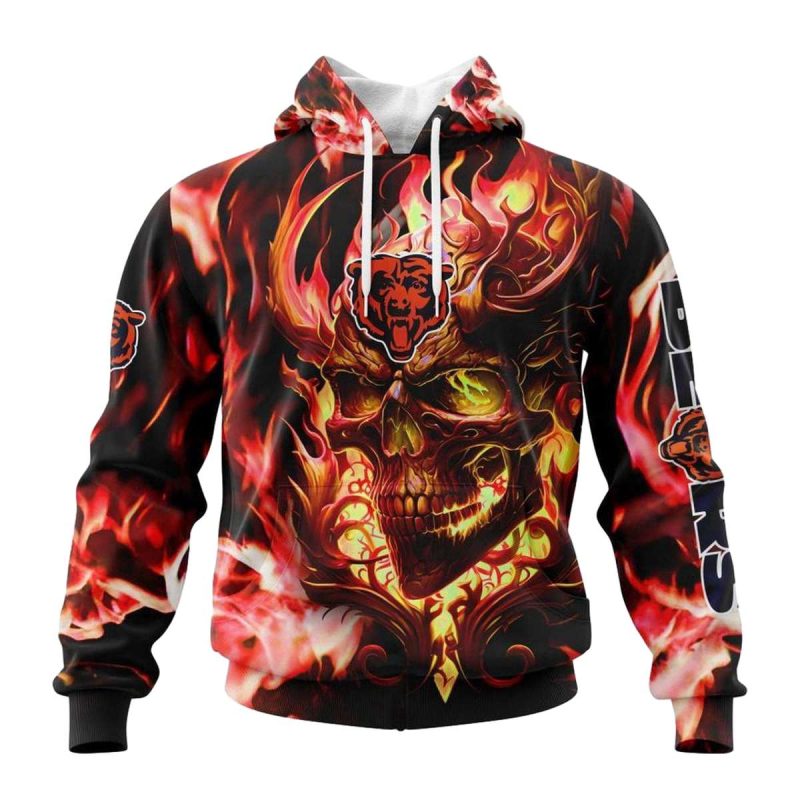 Personalized Chicago Bears And Skull Happy Halloween Aop Hoodie 1