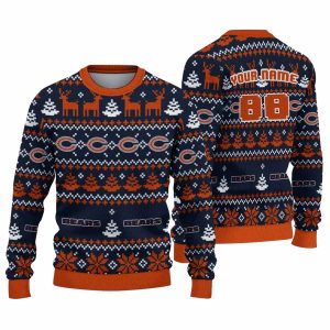 Personalized Chicago Bears Big Logo And Christmas Designs Blue AOP Sweatshirt