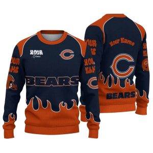 Personalized Chicago Bears Big Logo Flame Border Blue AOP Sweatshirt