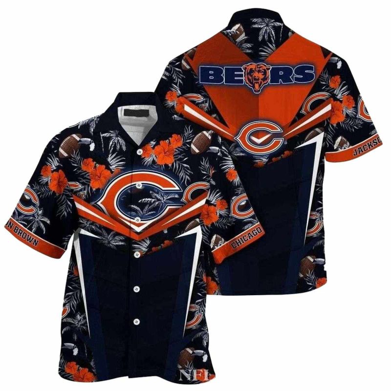 Personalized Chicago Bears Big Logo Floral Hawaiian Shirt 1