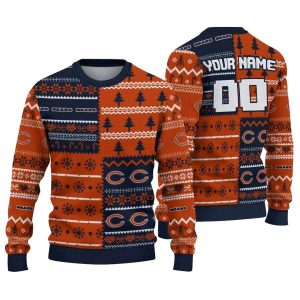 Personalized Chicago Bears Christmas Tree Blue And Orange Pattern AOP Sweatshirt