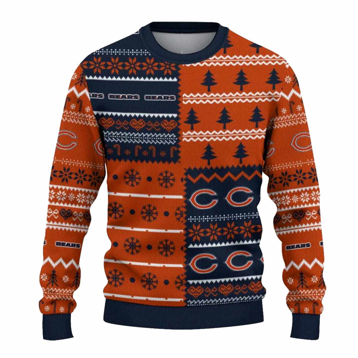Personalized-Chicago-Bears-Christmas-Tree-Blue-And-Orange-Pattern-AOP-Sweatshirt-2
