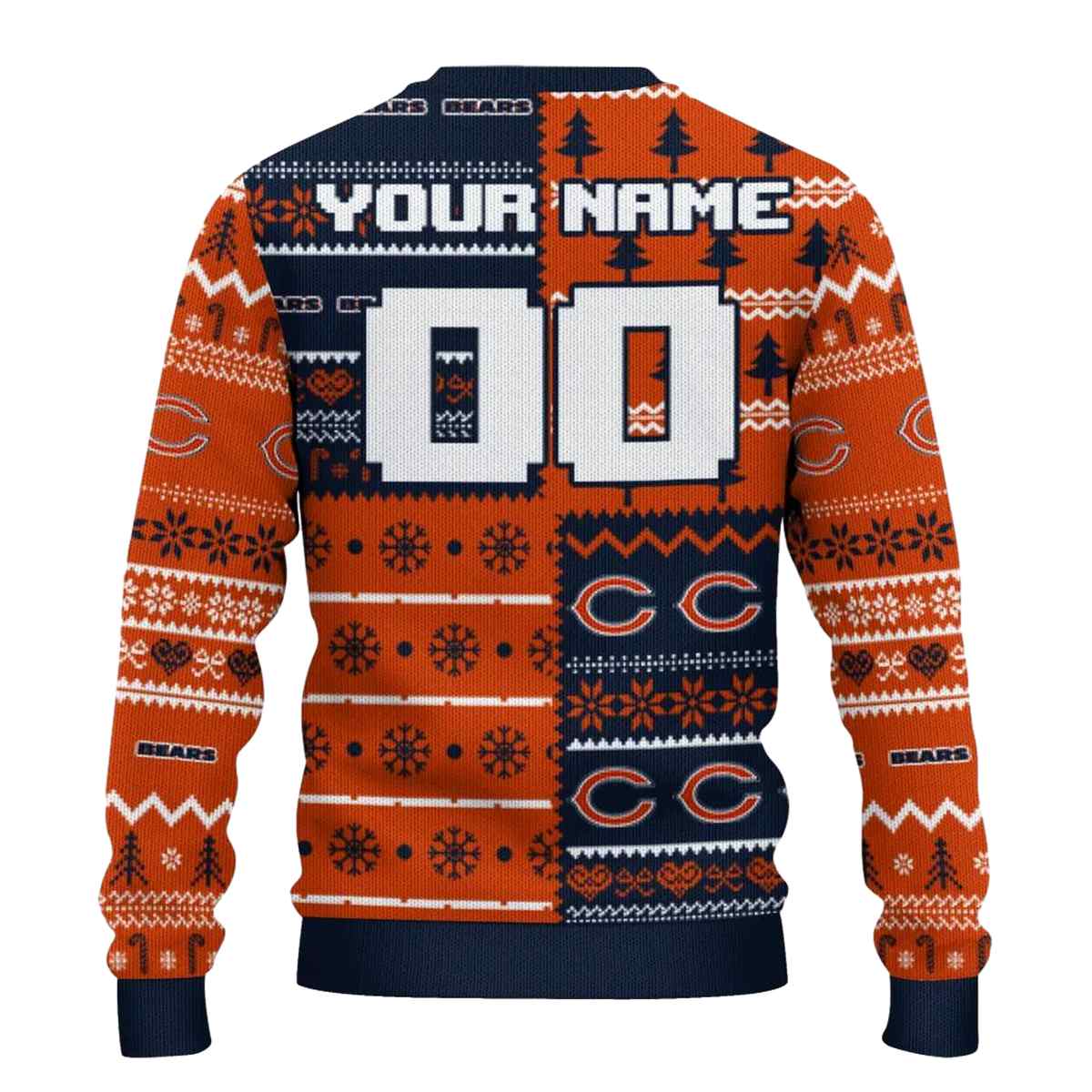 Personalized-Chicago-Bears-Christmas-Tree-Blue-And-Orange-Pattern-AOP-Sweatshirt-3