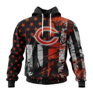 Personalized Chicago Bears Classic Grunge American Flag AOP Hoodie