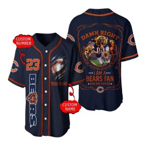 Personalized Chicago Bears Damn Right I Am A Bears Fan Baseball Jersey