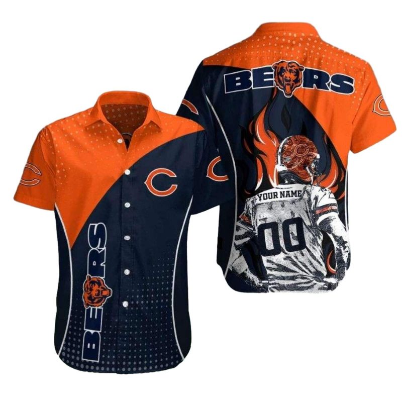 Personalized Chicago Bears Fiery Fanfare Blue And Orange Hawaiian Shirt 1