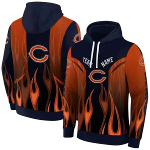 Personalized Chicago Bears Flame Design Blue And Orange AOP Hoodie
