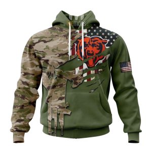 Personalized Chicago Bears Green Camo US Military AOP Hoodie