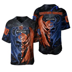 Personalized Chicago Bears Logo And Angel Skull Baseball Jersey