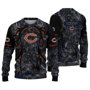 Personalized Chicago Bears Logo And Antlers Pattern Blue Black AOP Sweatshirt