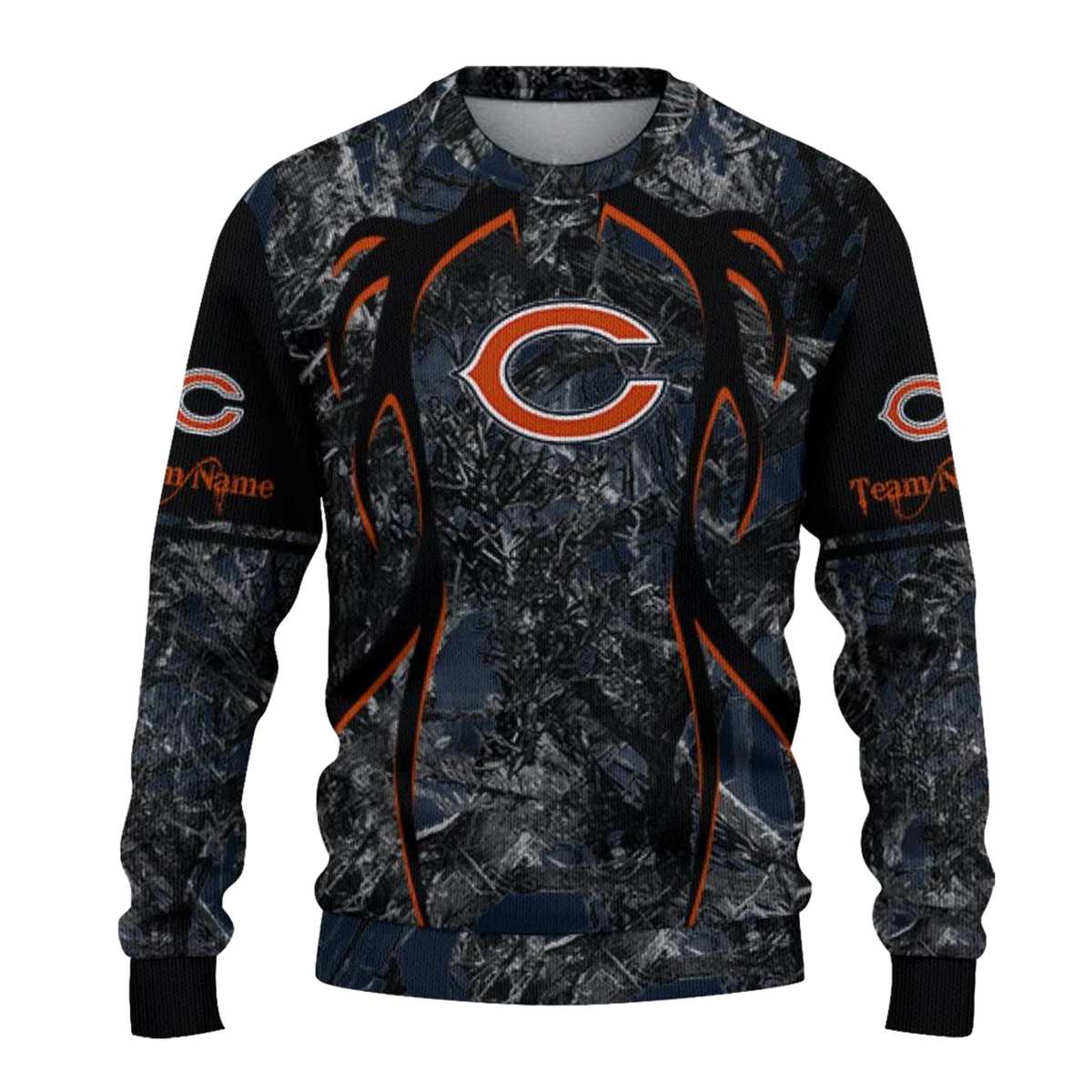 Personalized-Chicago-Bears-Logo-And-Antlers-Pattern-Blue-Black-AOP-Sweatshirt-2