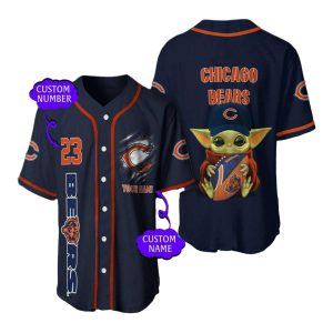 Personalized Chicago Bears Logo And Baby Yoda Baseball Jersey