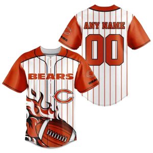 Personalized Chicago Bears Logo And Fire Ball Baseball Jersey