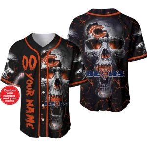 Personalized Chicago Bears Logo And Fire Skull Baseball Jersey