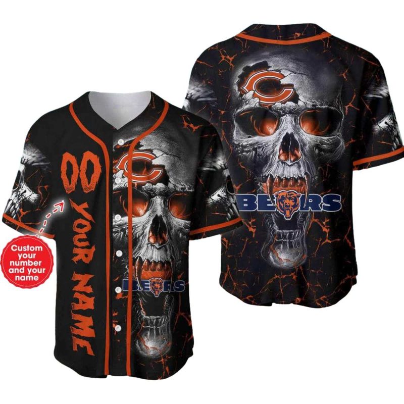Personalized-Chicago-Bears-Logo-And-Fire-Skull-Baseball-Jersey-1 Personalized Chicago Bears Logo And Fire Skull Baseball Jersey 1