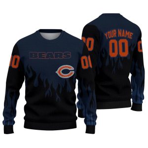 Personalized Chicago Bears Logo And Flame Outline Blue Black AOP Sweatshirt