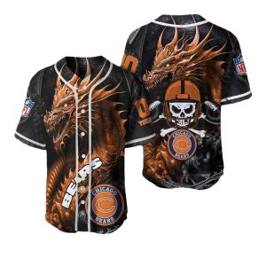Personalized Chicago Bears Logo And Gold Dragon Baseball Jersey