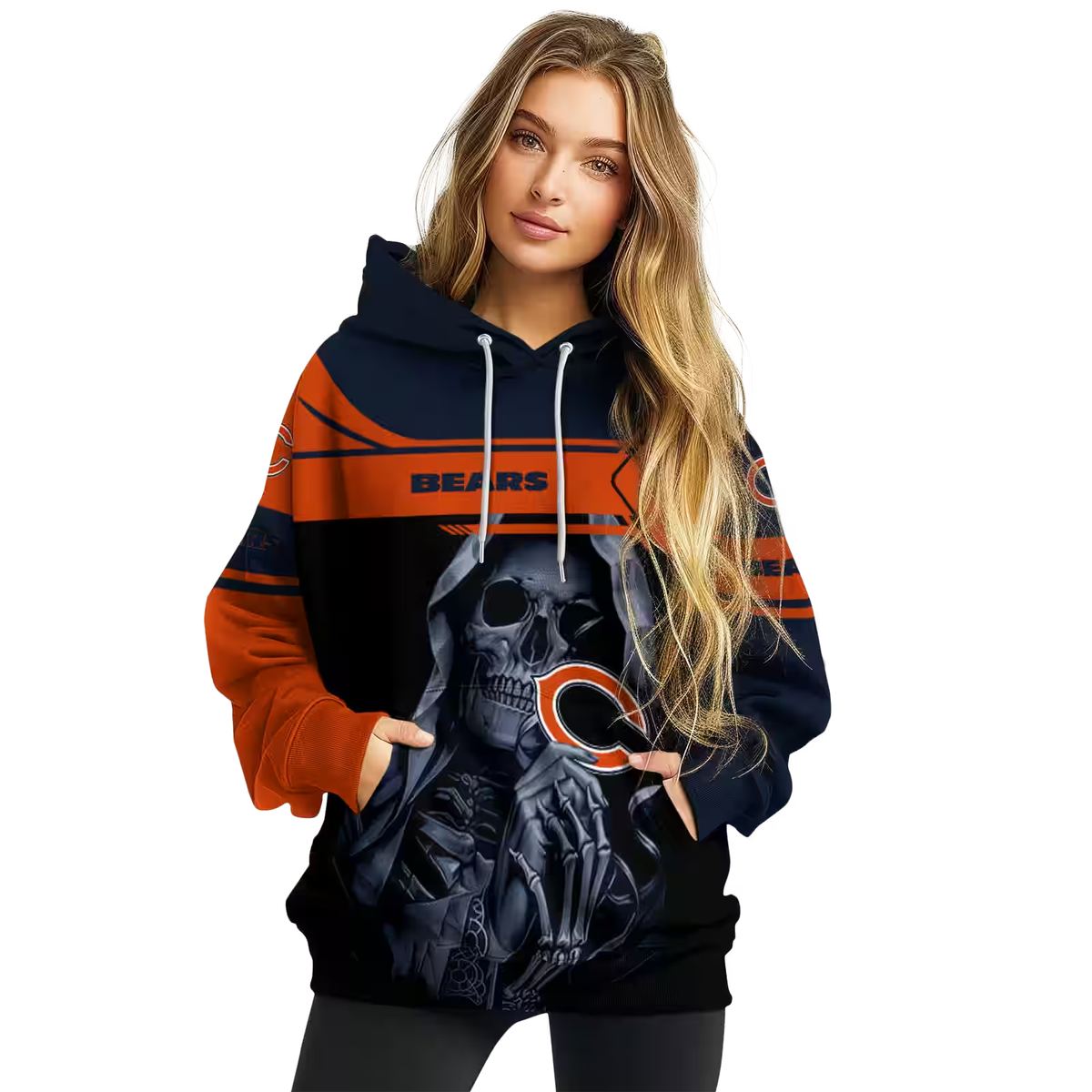 Personalized-Chicago-Bears-Logo-And-Grim-Reaper-Blue-Black-AOP-Hoodie-3