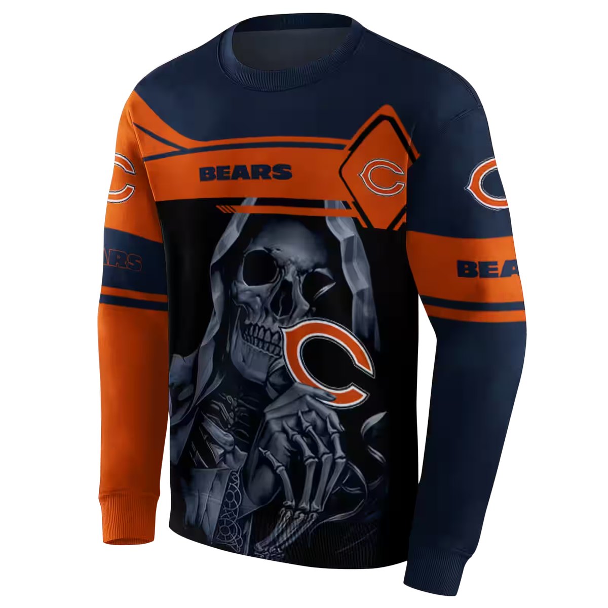 Personalized-Chicago-Bears-Logo-And-Grim-Reaper-Blue-Black-AOP-Sweatshirt-2
