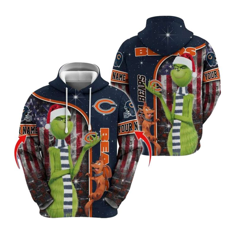 Personalized Chicago Bears Logo And Grinch Santa Aop Hoodie 1
