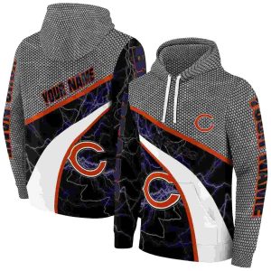 Personalized Chicago Bears Logo And Hexagonal Mesh Blue Black Gray AOP Hoodie