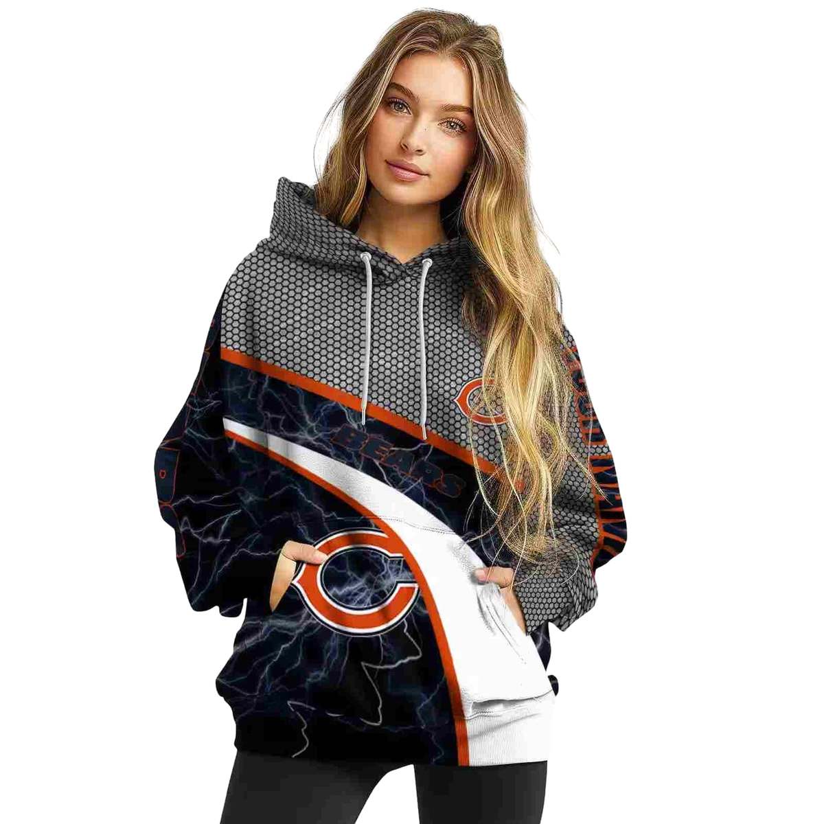 Personalized-Chicago-Bears-Logo-And-Hexagonal-Mesh-Blue-Black-Gray-AOP-Hoodie-3