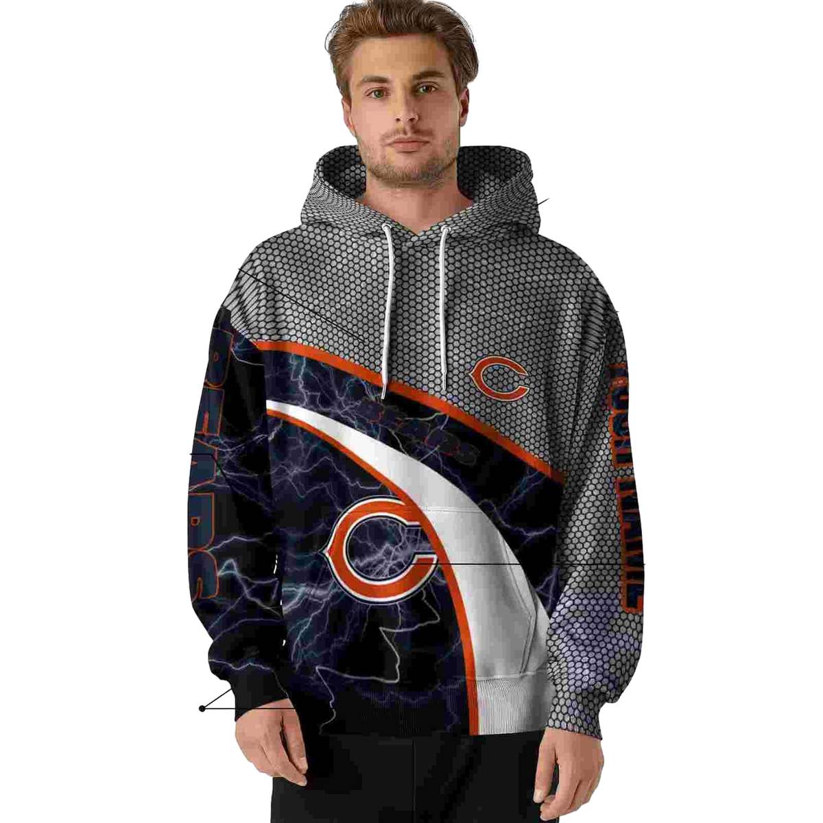 Personalized-Chicago-Bears-Logo-And-Hexagonal-Mesh-Blue-Black-Gray-AOP-Hoodie-4