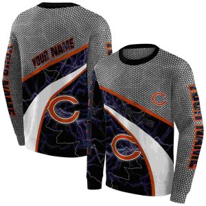Personalized Chicago Bears Logo And Hexagonal Mesh Blue Black Gray AOP Sweatshirt
