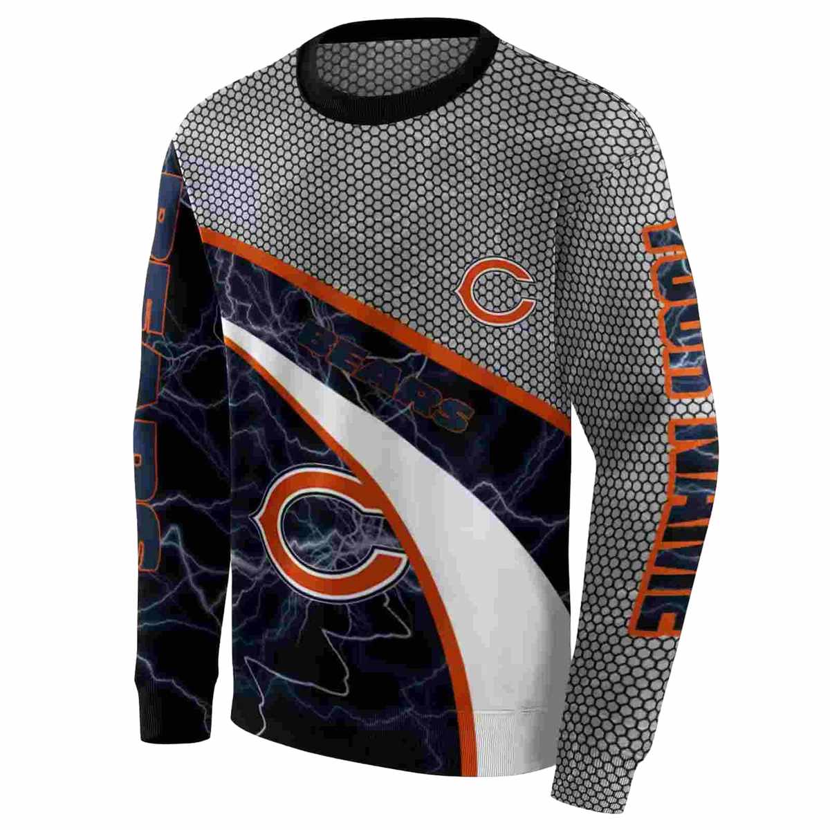 Personalized-Chicago-Bears-Logo-And-Hexagonal-Mesh-Blue-Black-Gray-AOP-Sweatshirt-2