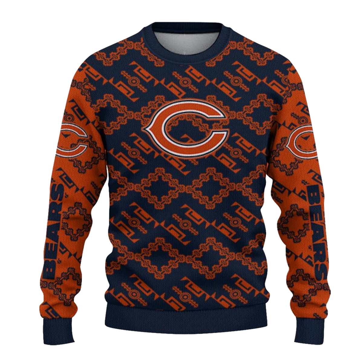 Personalized-Chicago-Bears-Logo-And-Lattice-Gridwork-Blue-AOP-Sweatshirt-2
