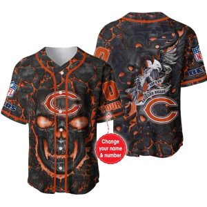 Personalized Chicago Bears Logo And Lava Skull Baseball Jersey