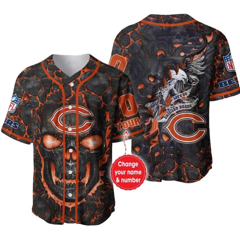 Personalized Chicago Bears Logo And Lava Skull Baseball Jersey 1